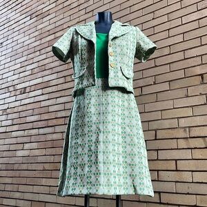 Vintage 60’s Geometric Union Made ILGWU Double Knit 2-Piece Dress Jacket Set